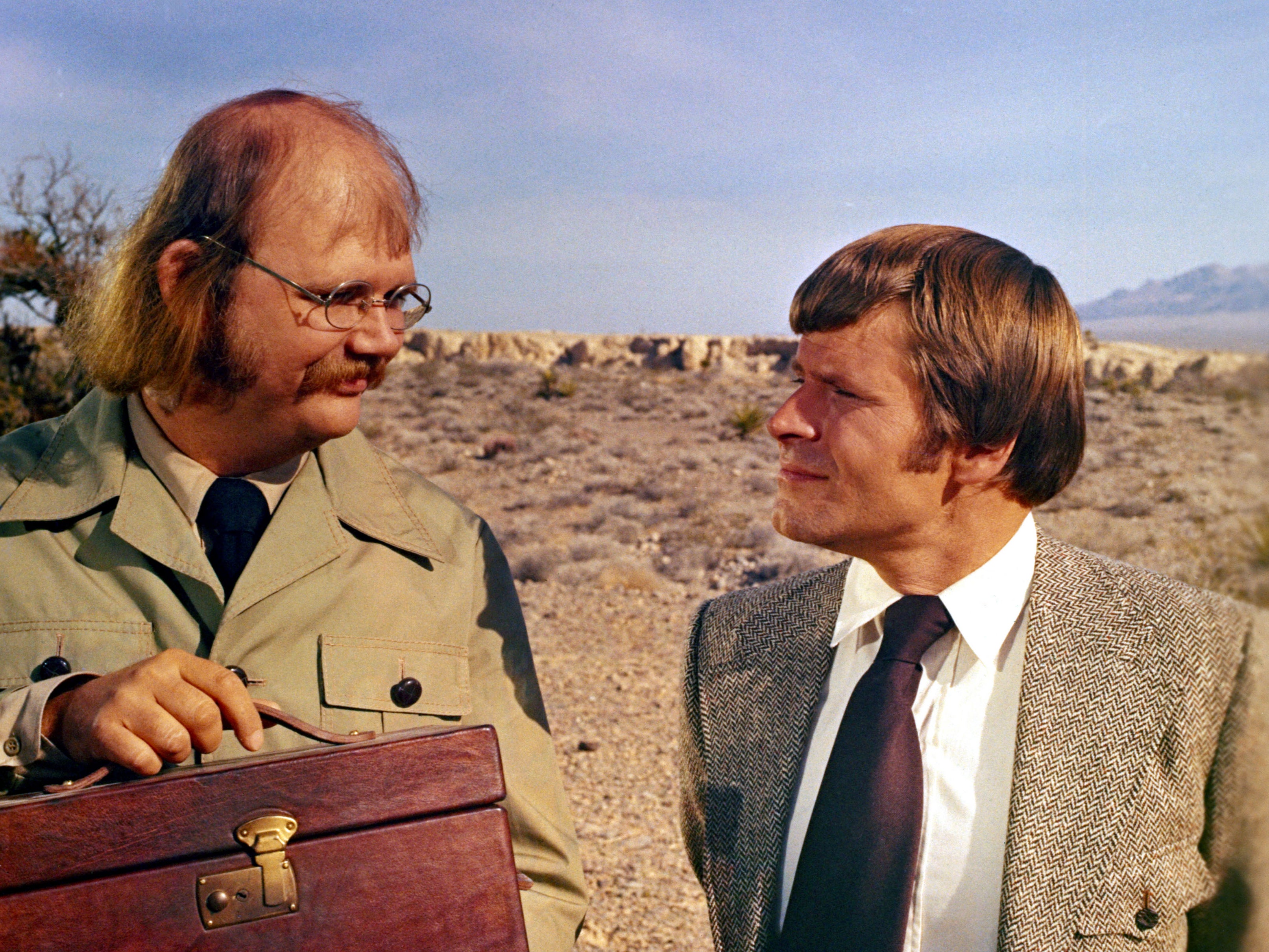Blofeld’s gay henchmen Mr Wint (Bruce Glover, right) and Mr Kidd (Putter Smith) in 1971’s ‘Diamonds Are Forever’