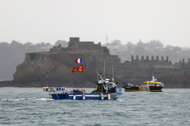 <p> French fishing boats protest in front of the port of Saint Helier off the British island of Jersey</p>