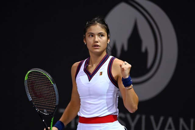 <p>Emma Raducanu during her last-16 victory over Ana Bogdan </p>