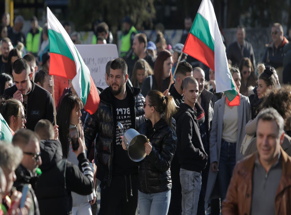 Virus Outbreak Bulgaria Protest