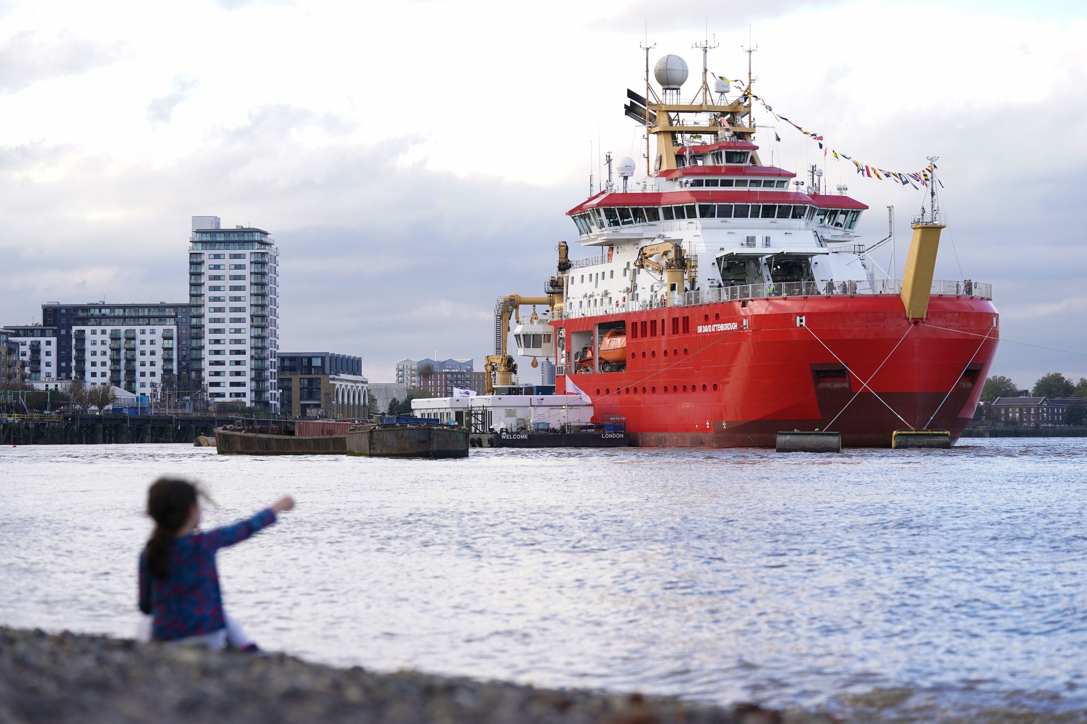 The RRS Sir David Attenborough arrived in Greenwich, southeast London, on Thursday