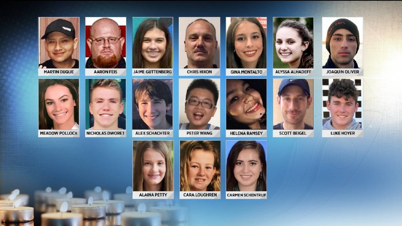 The 17 students and staff killed in the shooting at Marjory Stoneman Douglas High School in Parkland, Florida, in 2018