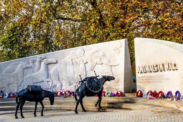 <p>Lifelike donkeys at the Animals in War memorial portray the animals’ weariness  </p>