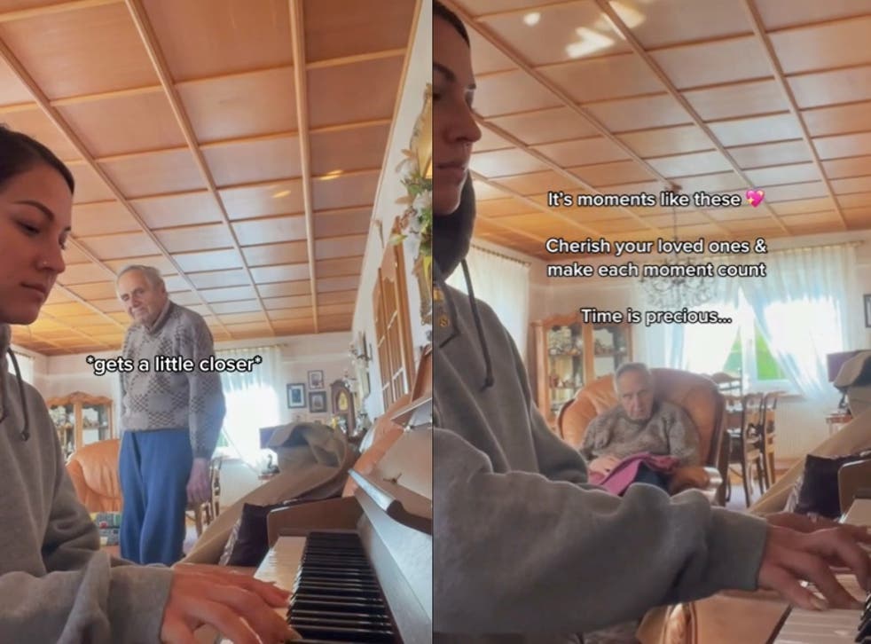 <p>Woman shares video of her 93-year-old grandfather with Alzheimer’s enjoying listening to her play the piano</p>