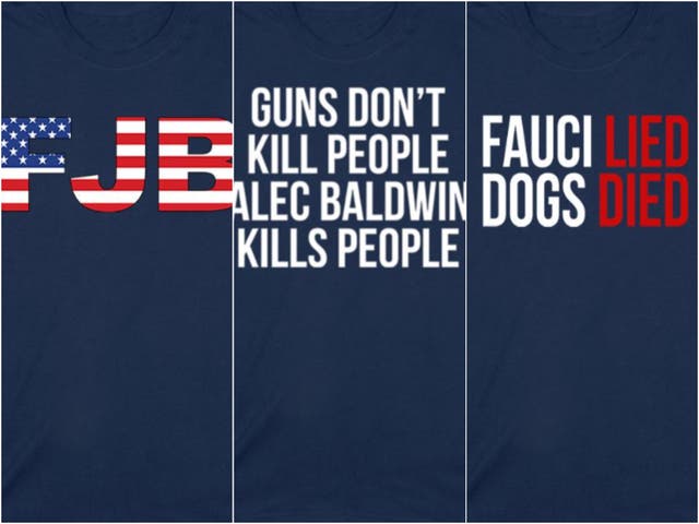 Las camisetas en la tienda en línea de Donald Trump Jr hacen referencia a "que se joda Joe Biden", así como al Dr. Anthony Fauci, la retórica contra las vacunas y el tiroteo fatal en el set que involucró a Alec Baldwin.