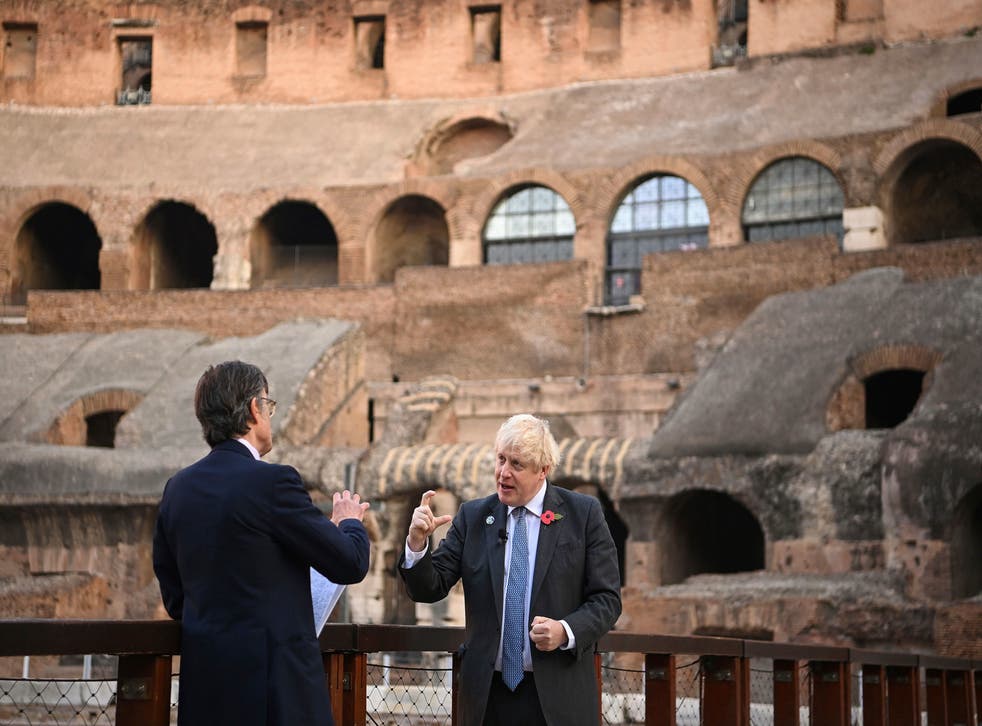 <p>Boris Johnson, in Rome, doing what the Romans don’t do, namely visiting the Colosseum </p>