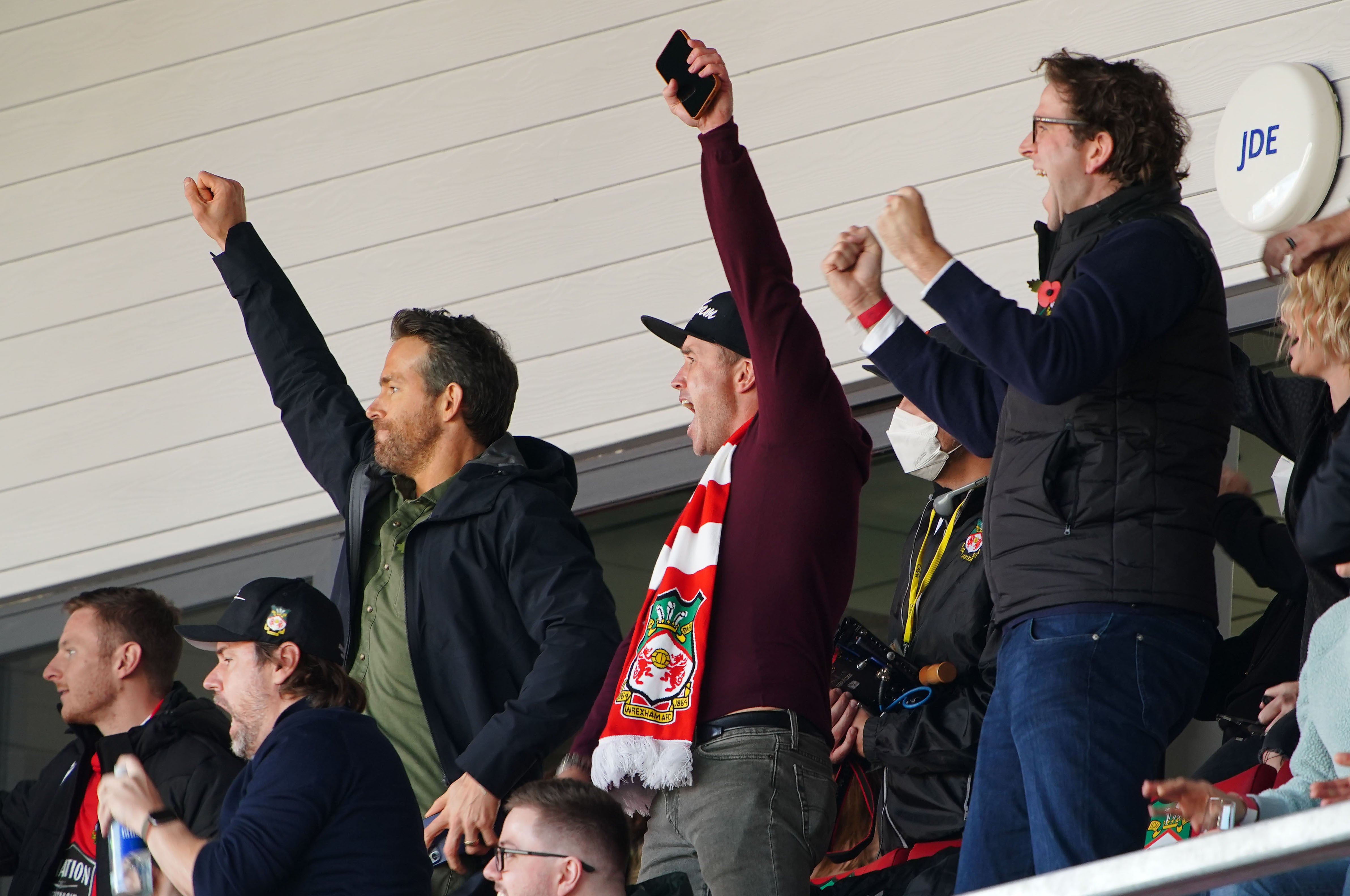 Ryan Reynolds and Rob McElhenney celebrated Wrexham’s early goal (Peter Byrne/PA)
