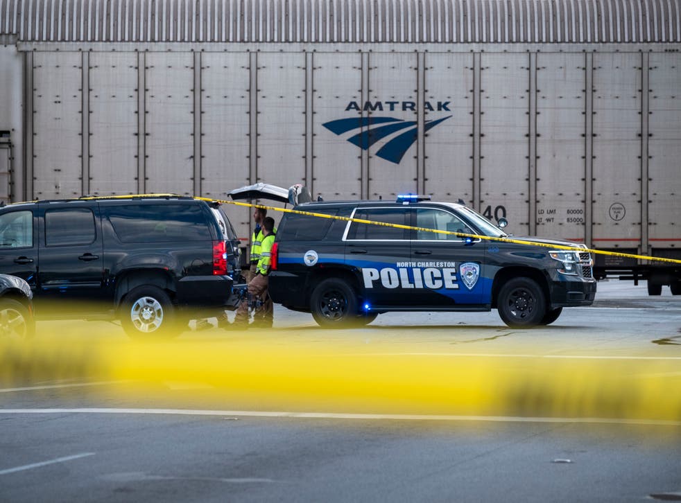 <p>North Charleston Police near the scene of an Amtrak crash </p>