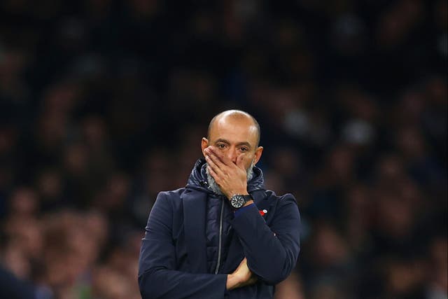 <p>Tottenham coach Nuno Espirito Santo reacts to his side’s defeat by Man United</p>