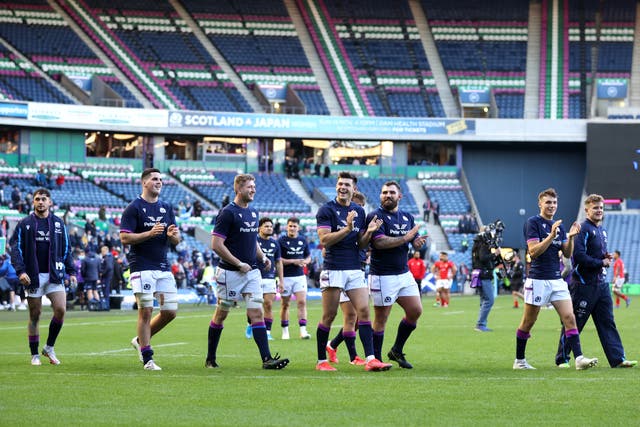 Scotland players take the acclaim of the crowd after their win over Tonga (Steve Welsh)