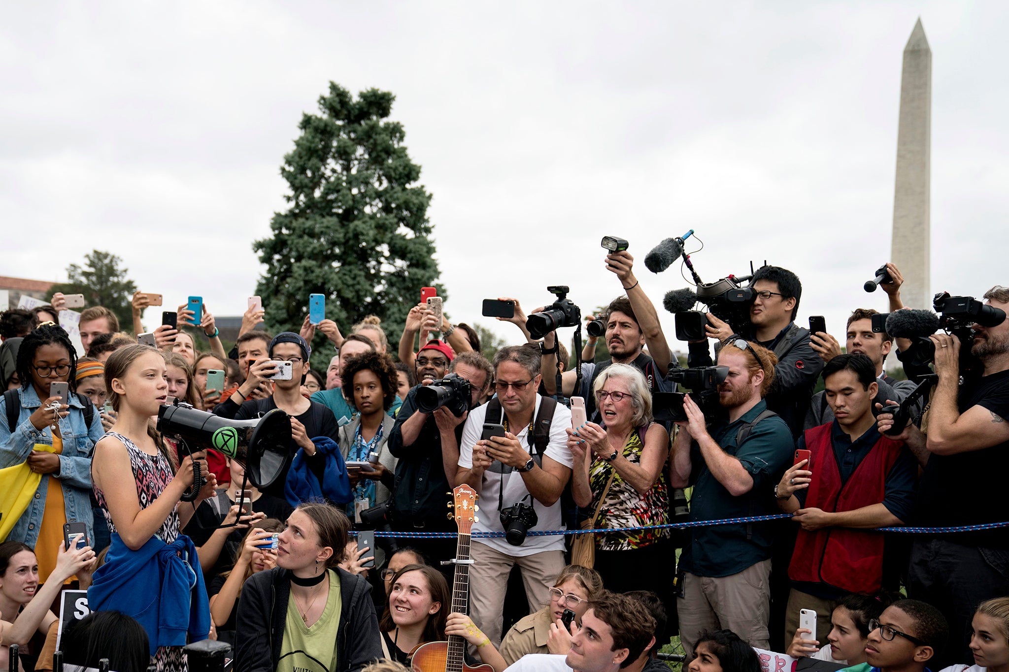 Speaking to striking US students outside the White House in September 2019