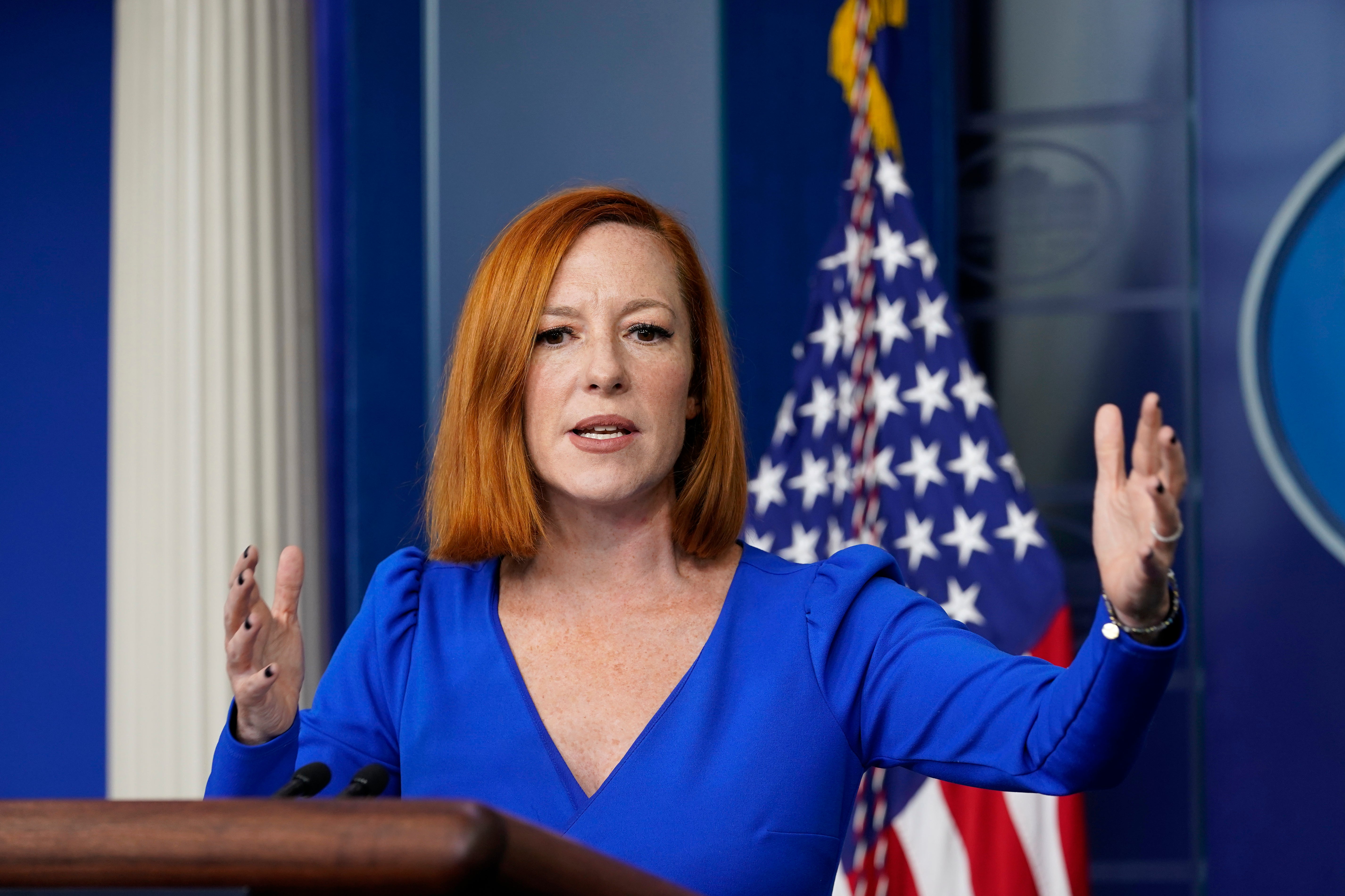 White House press secretary Jen Psaki speaks during the daily briefing at the White House in Washington, Wednesday