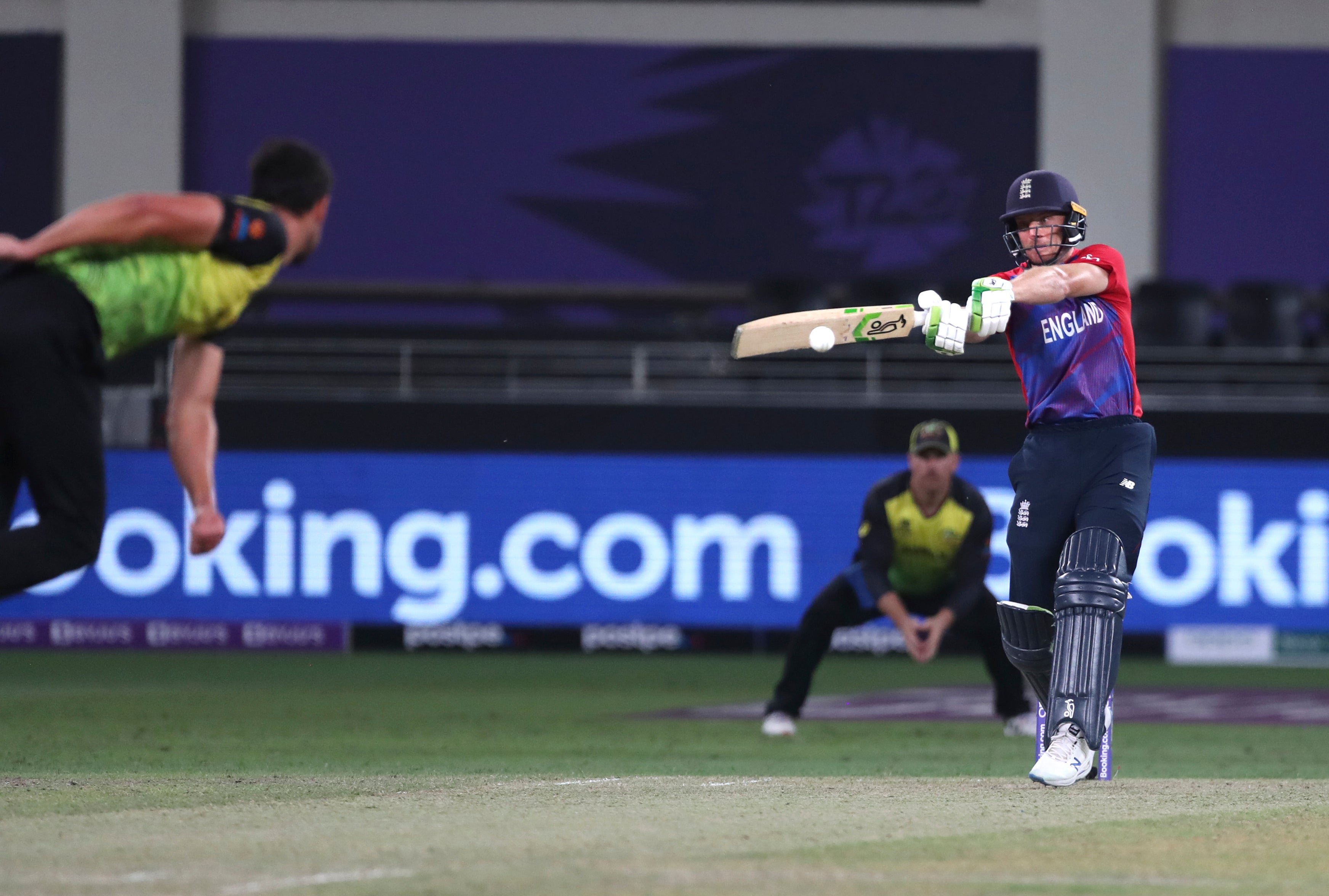 Jos Buttler struck an unbeaten 71 as England made a statement of intent against Australia (Aijaz Rahi/AP)