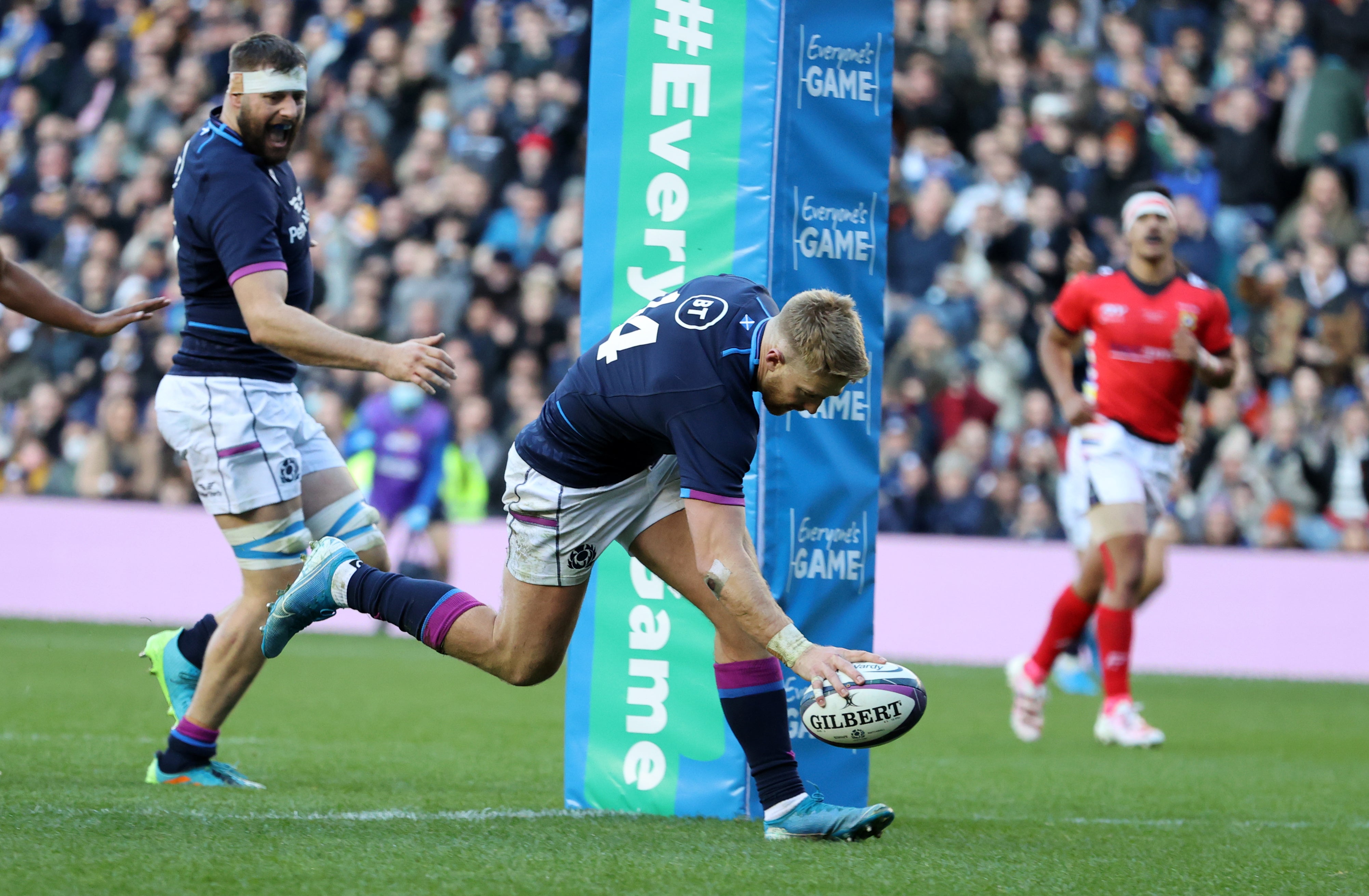 Kyle Steyn scored four tries as Scotland eased to an emphatic 60-14 victory over Tonga in their opening autumn Test at Murrayfield (Steve Welsh/PA)