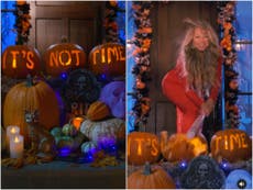 ‘It’s time’: Mariah Carey smashes up pumpkins to declare end of Halloween and beginning of Christmas