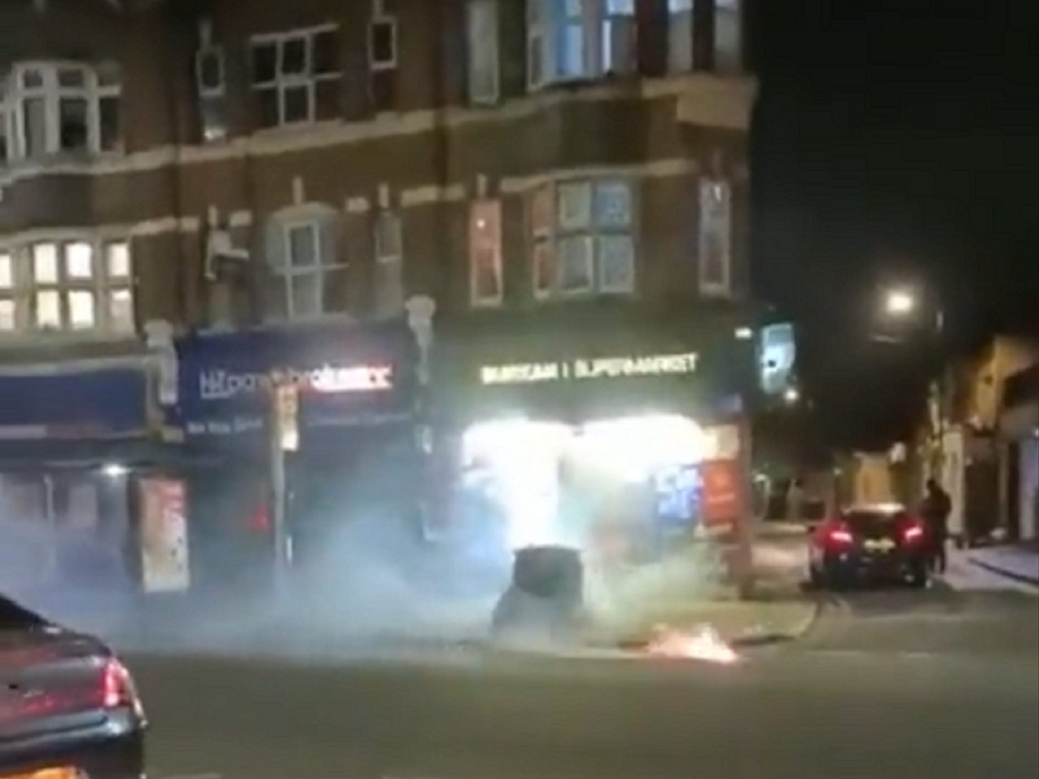 Fireworks were launched down busy Stamford Hill in north London on Halloween
