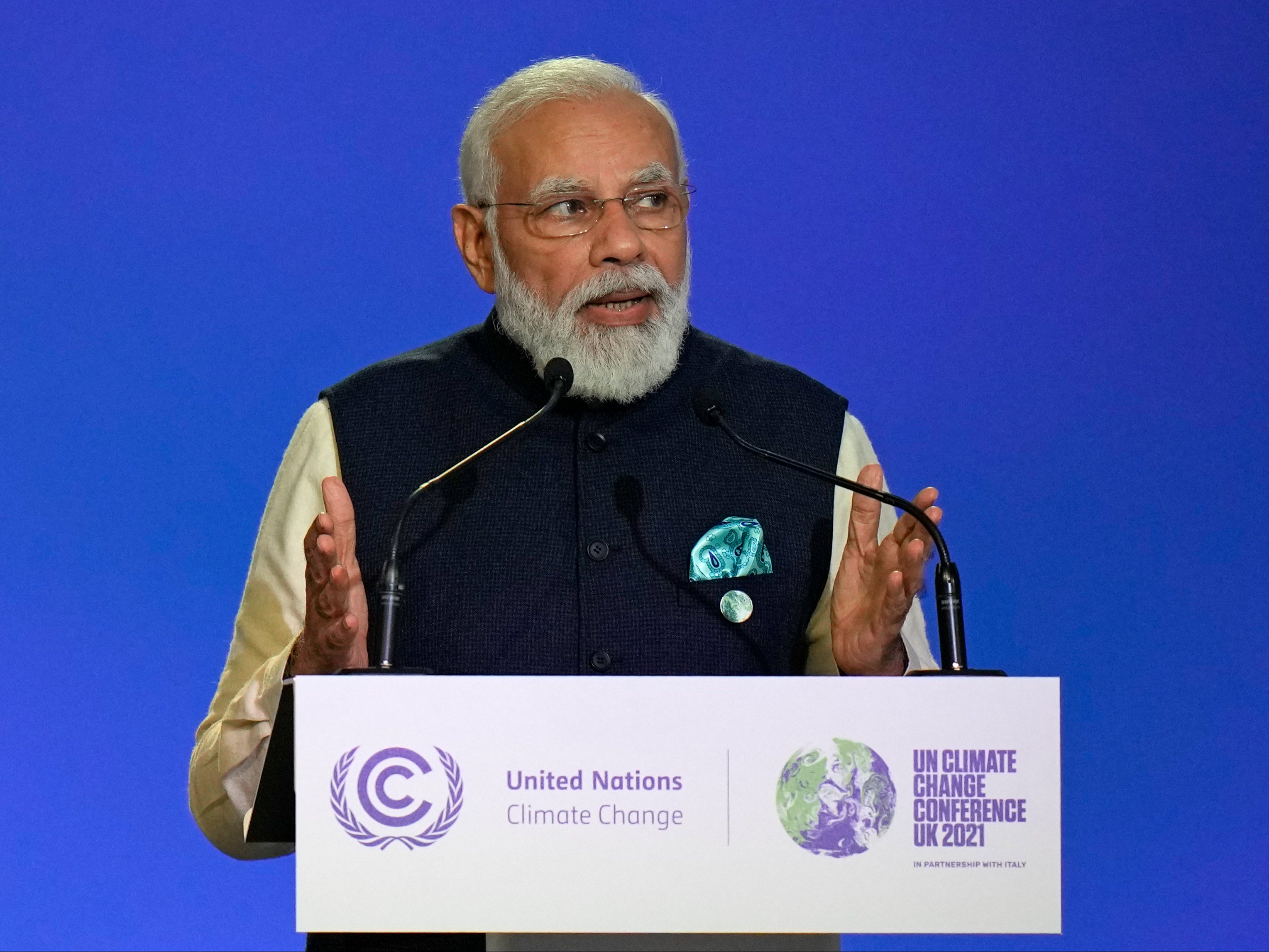 India will hit net-zero emissions by 2070, PM Narendra Modi told the Cop26 climate summit in Glasgow