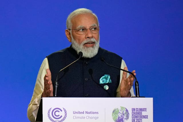 <p>India will hit net zero emissions by 2070, PM Narendra Modi told the Cop26 climate summit in Glasgow</p>