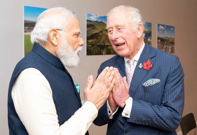 <p>The Prince of Wales greets India’s PM Narendra Modi ahead of their meeting </p>