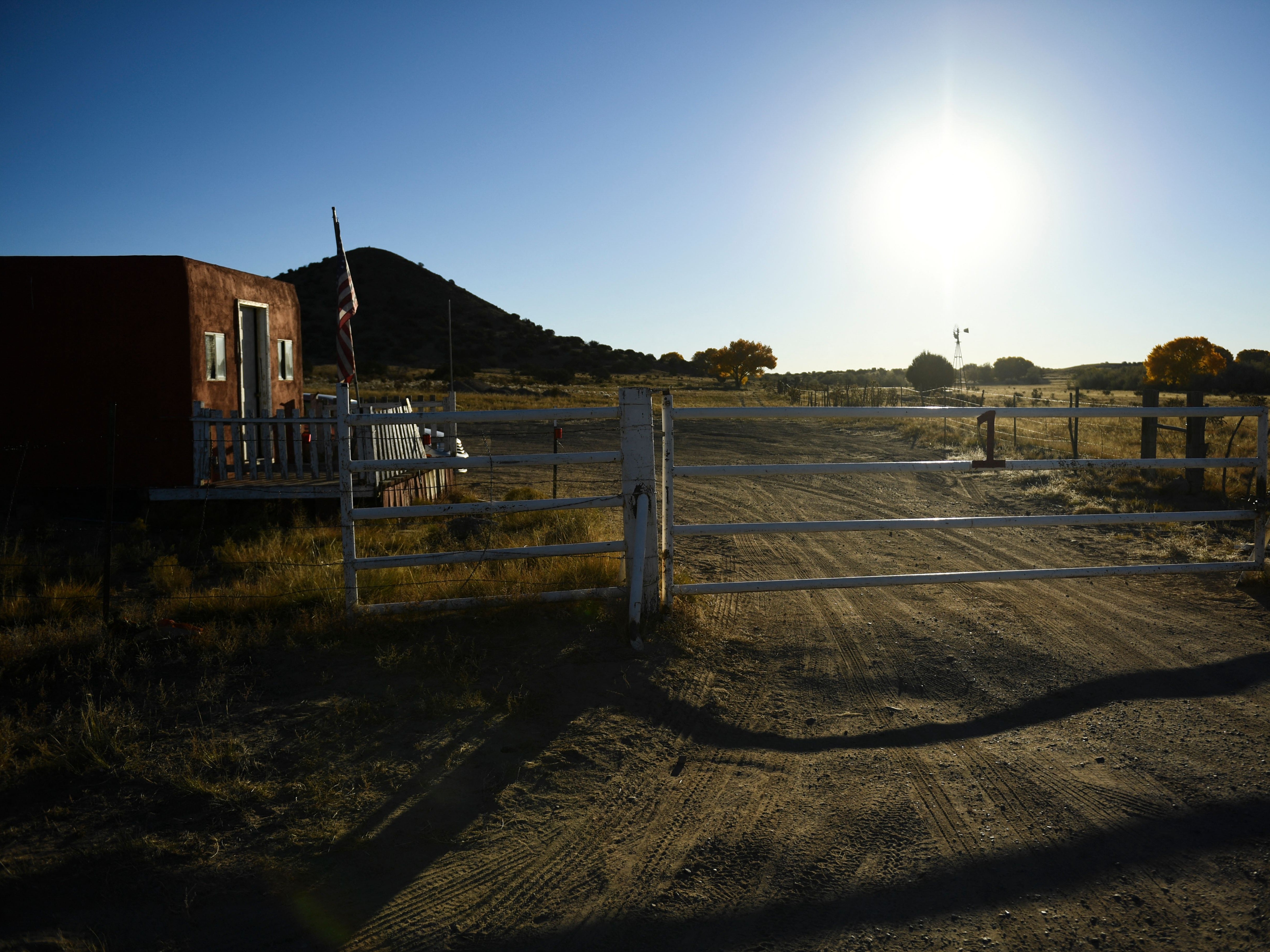 The entrance to the Bonanza Creek Ranch where the film ‘Rust’ was filming, on 29 October 2021, in Santa Fe, New Mexico