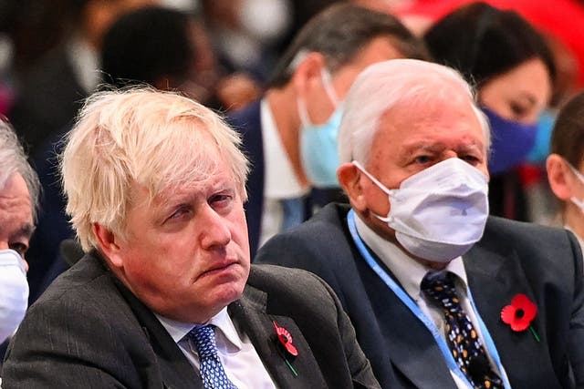 <p>Boris Johnson and David Attenborough at the Cop26 UN Climate Change Conference</p>
