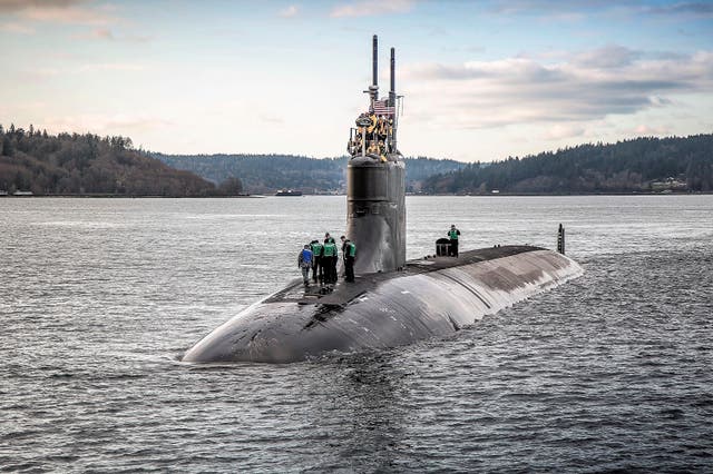 <p>File photo: The Sea Wolf-class fast-attack submarine USS Connecticut departs Puget Sound Naval Shipyard for sea trials in December 2016 </p>