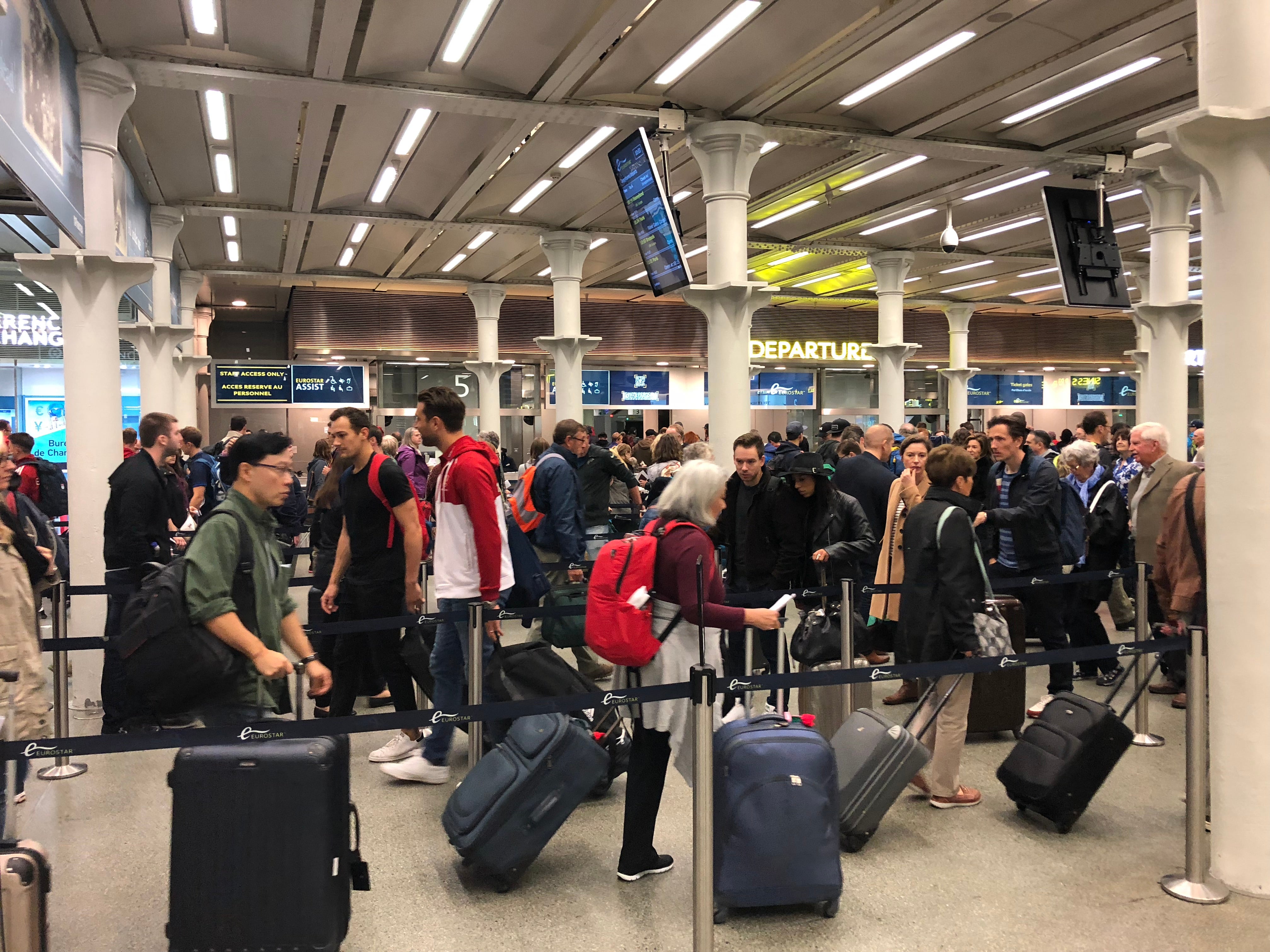 Space invaders: check-in queue for Eurostar trains at London St Pancras International before the coronavirus pandemic