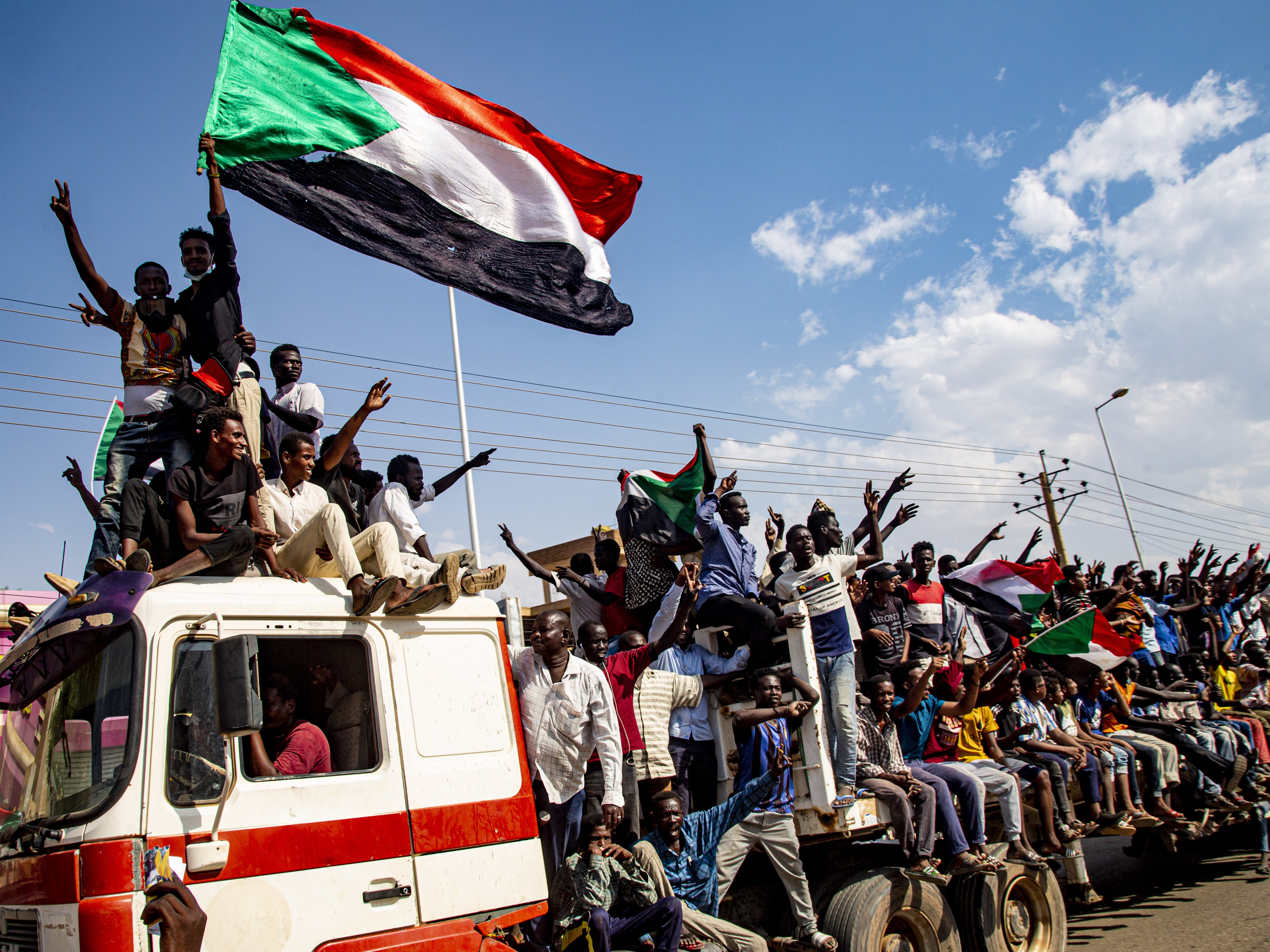 Demonstrators gather at a protest in Khartoum