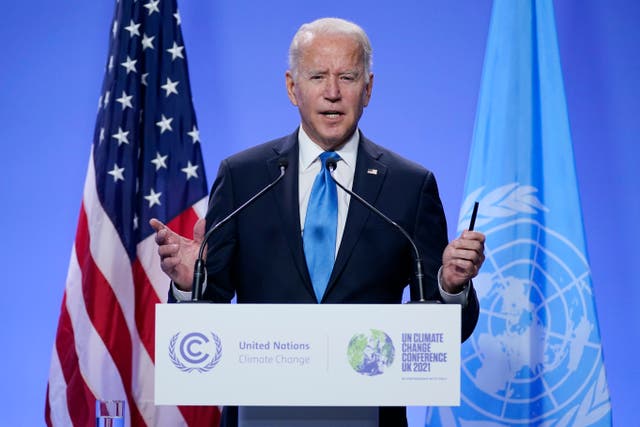 <p>President Joe Biden speaks during a news conference at the COP26 U.N. Climate Summit, Tuesday, Nov. 2, 2021, in Glasgow, Scotland. (AP Photo/Evan Vucci)</p>