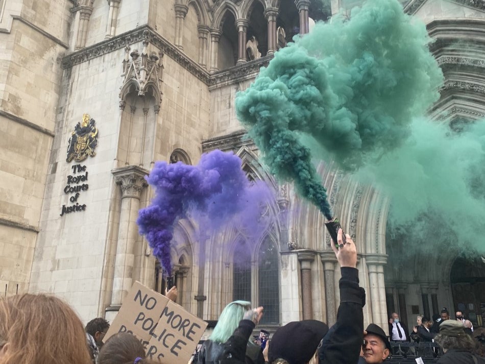 <p>Sisters Uncut stormed into the Royal Courts of Justice to deliver a letter of complaint condemning police</p>
