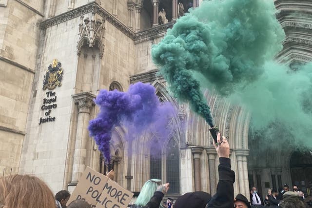 <p>Sisters Uncut stormed into the Royal Courts of Justice to deliver a letter of complaint condemning police</p>