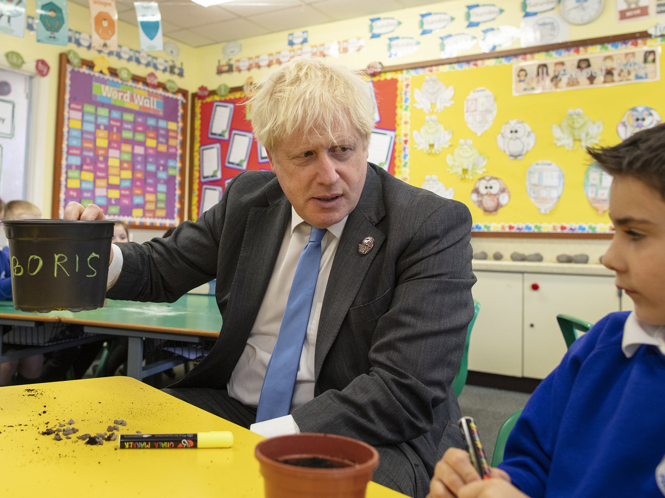 Boris Johnson visits Crumlin Intergrated primary school in County Antrim