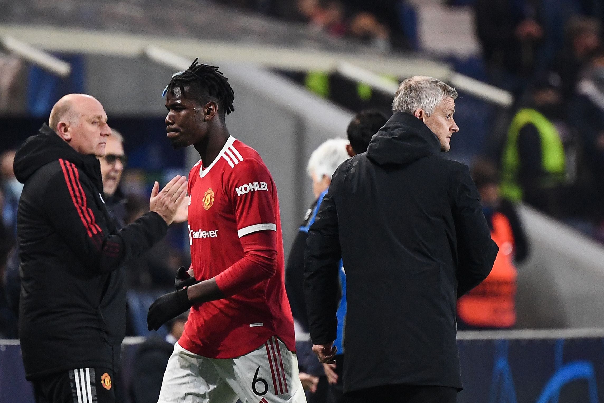 Paul Pogba is substituted by Ole Gunnar Solskjaer