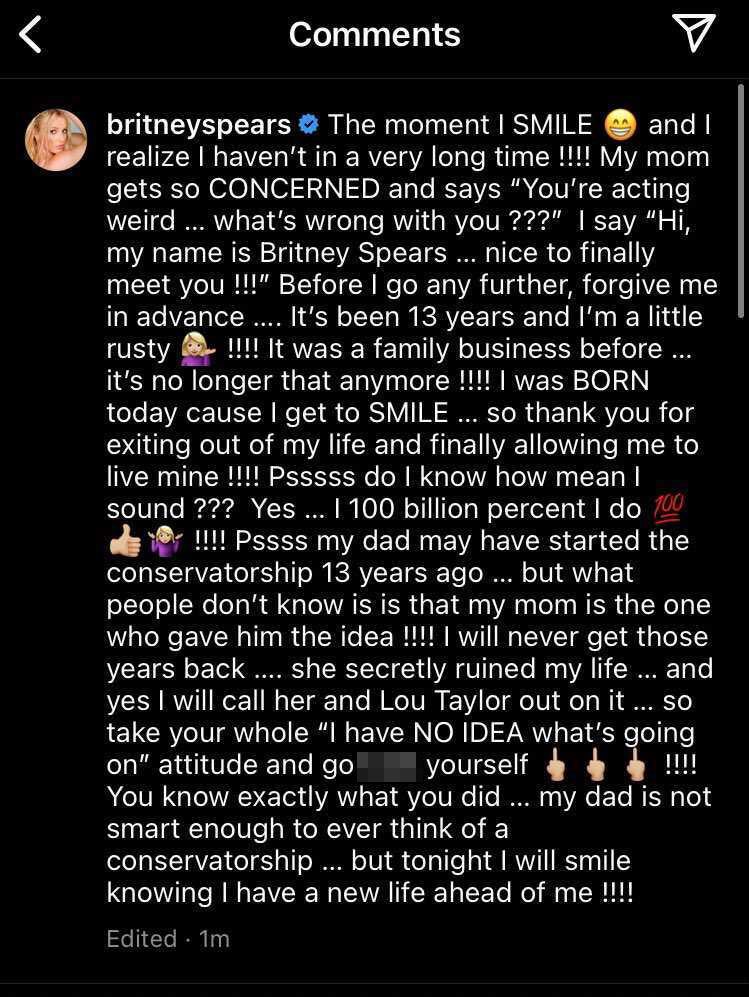Britney’s post was later deleted from her page