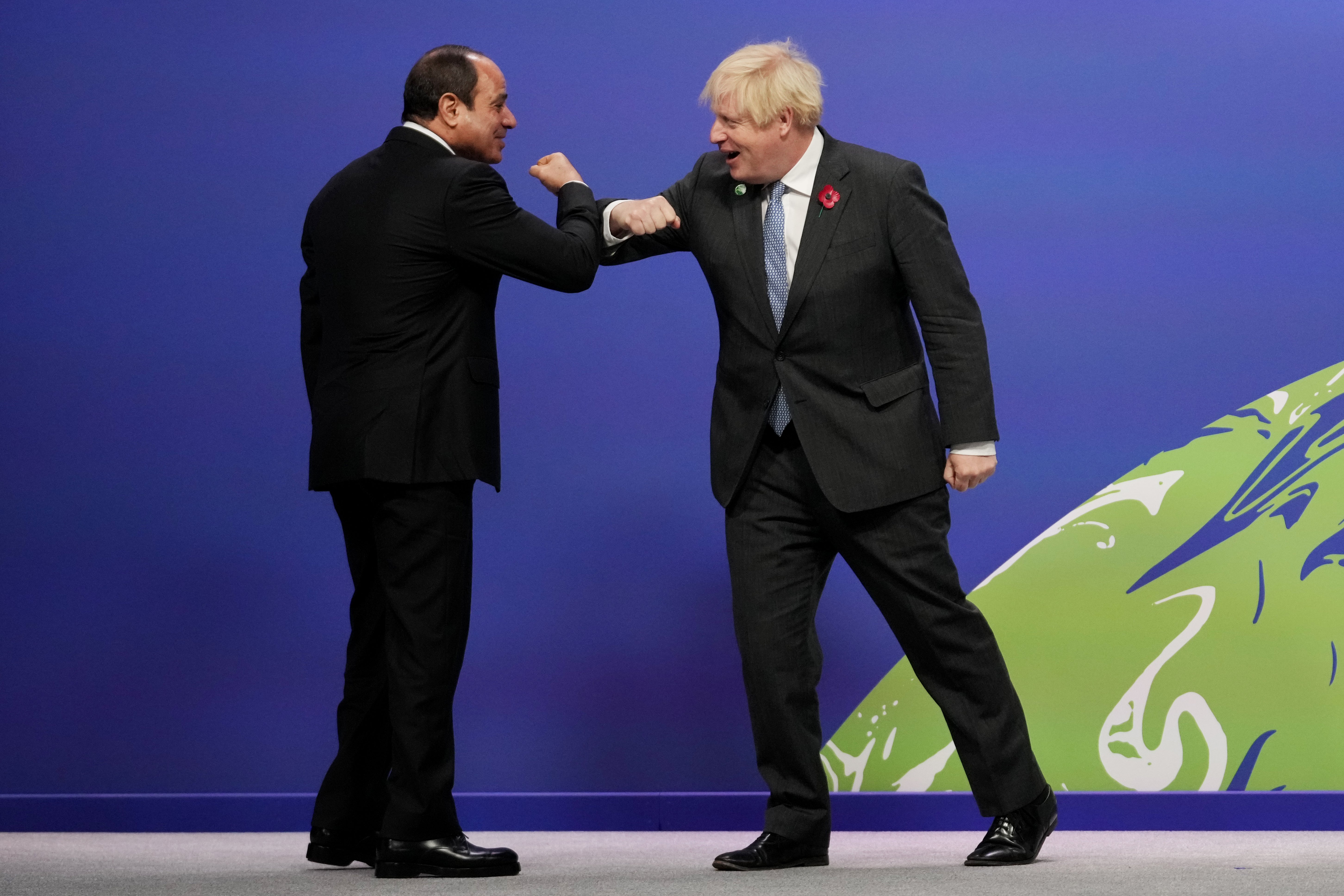 Britain’s Prime Minister Boris Johnson and Egypt’s President Abdel Fattah al-Sisi on the sidelines of the Cop26 in Glasgow