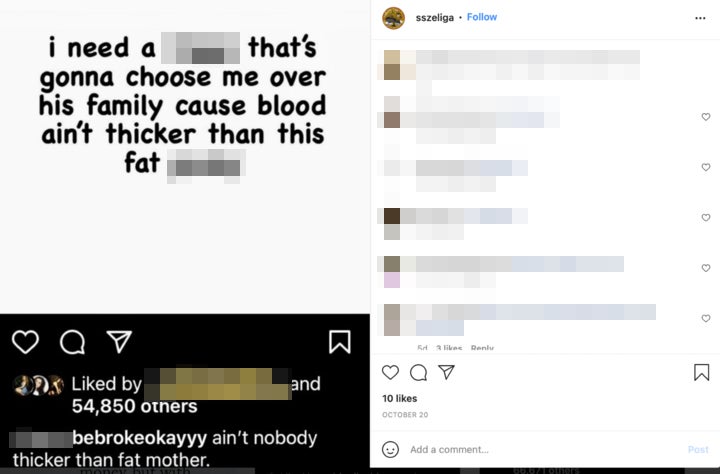 Stanley Szeliga also posted several Instagram posts on 20 October of screenshots where the victim had liked posts