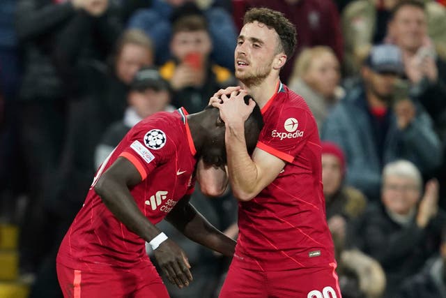 <p>Sadio Mane, left, and Diogo Jota both scored for Liverpool</p>