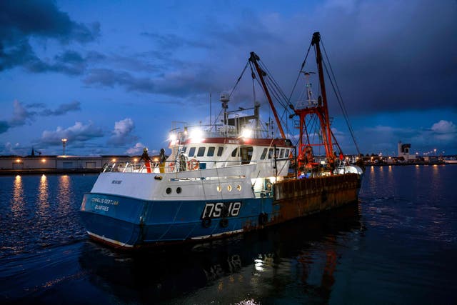 <p>The trawler "Cornelis-Gert Jan" leaves the northern French port of Le Havre</p>