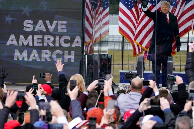 <p>Donald Trump addresses supporters before the Capitol riot on 6 January 2021</p>