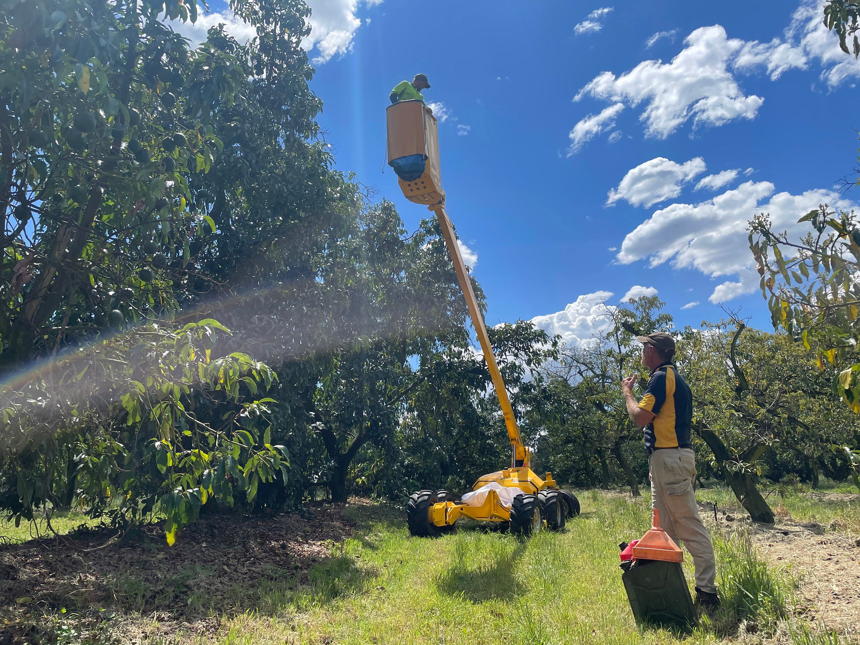 Tim Kemp gets ready to refuel a cherry picker used to pick avocados. Coronavirus shutdowns hit demand for the fruit, while supply increased