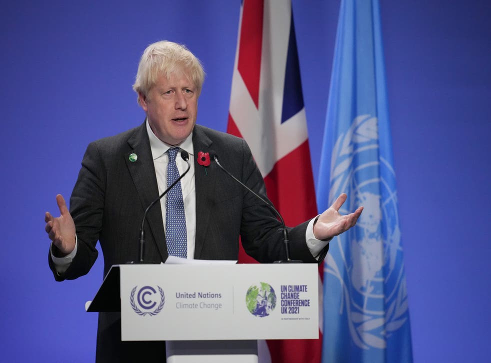 <p>Boris Johnson speaking at the Cop26 climate summit last week </p>