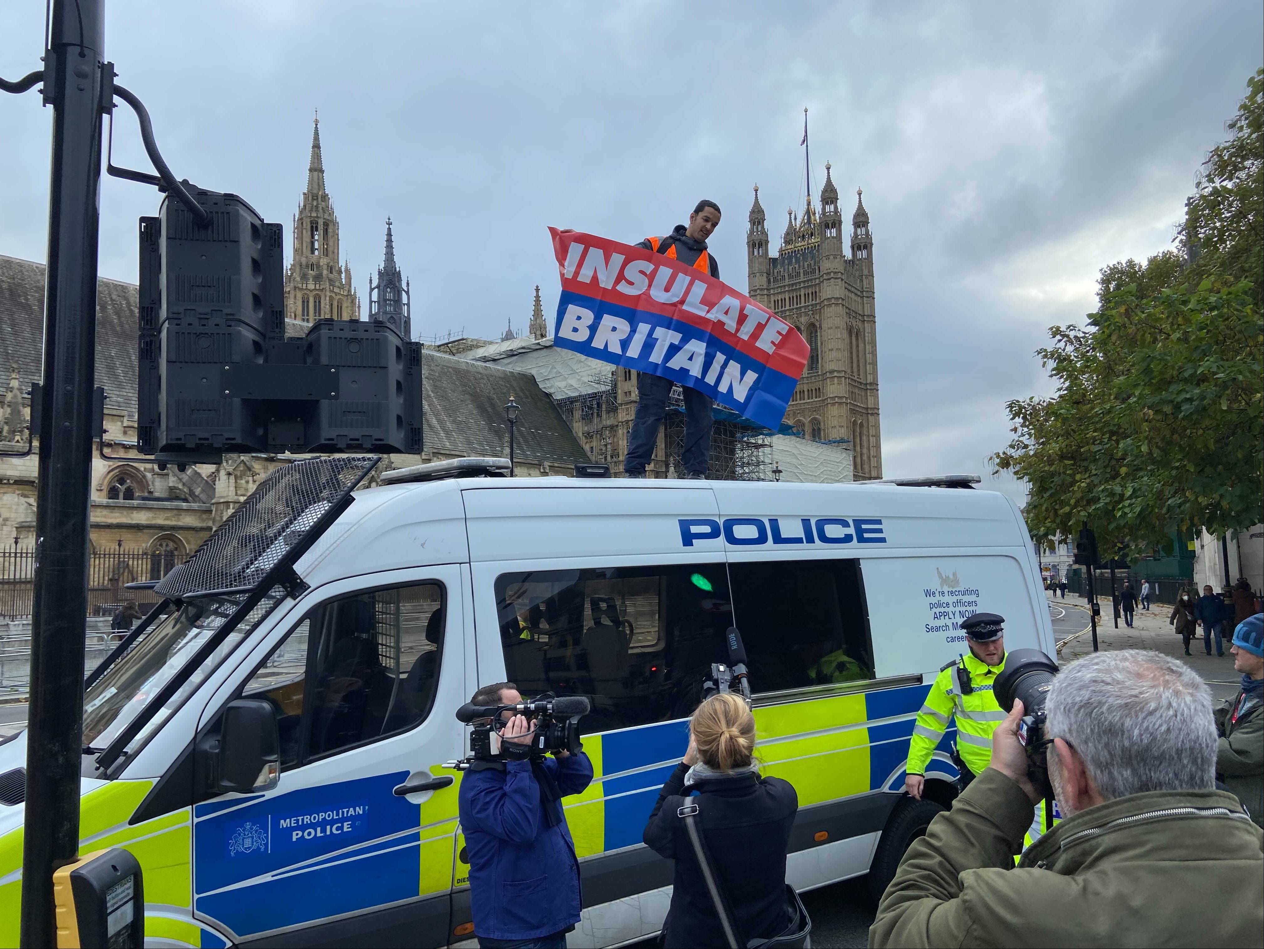 Insulate Britain protesters gather outside parliament