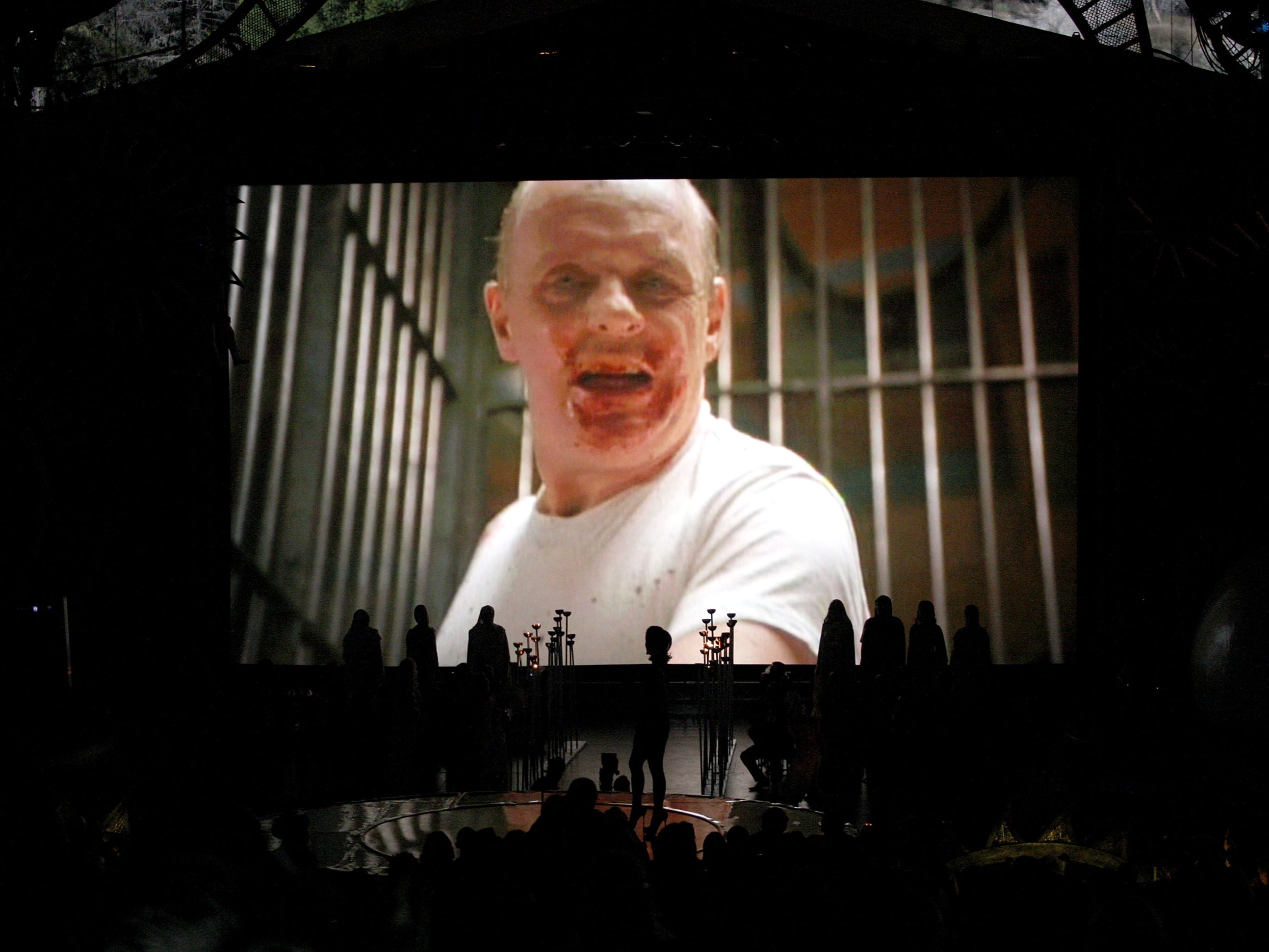 A screen at the Spike TV’s 2008 Scream awards shows Anthony Hopkins in his award-winning role as Dr Hannibal Lecter in the 1991 film ‘The Silence of the Lambs’