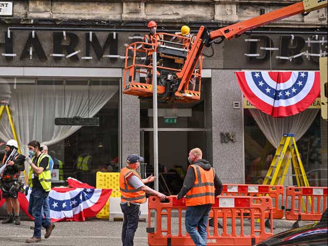 <p>Set dressing gets underway for the latest Indiana Jones movie as parts of Glasgow are transformed for filming on July 7, 2021, in Glasgow, Scotland</p>