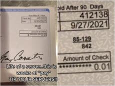 Server gets paid one penny for six weeks of work