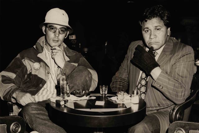 <p>Hunter S Thompson (left) and Oscar Zeta Acosta in the Baccarat Lounge of Caesars Palace, Las Vegas, in April 1971</p>