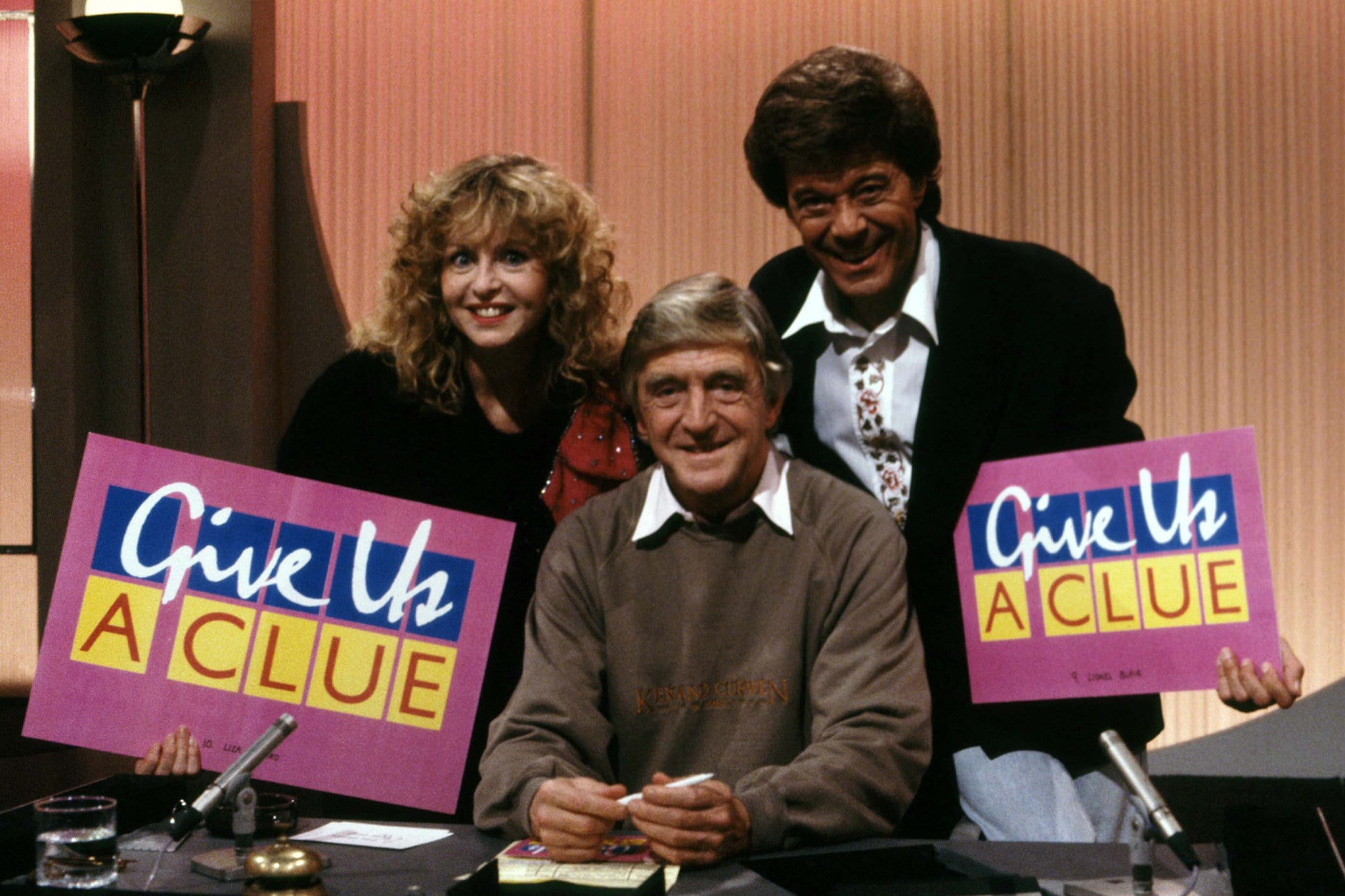 Blair on the set of ‘Give Us A Clue’ with Michael Parkinson and Liza Goddard in the 1980s