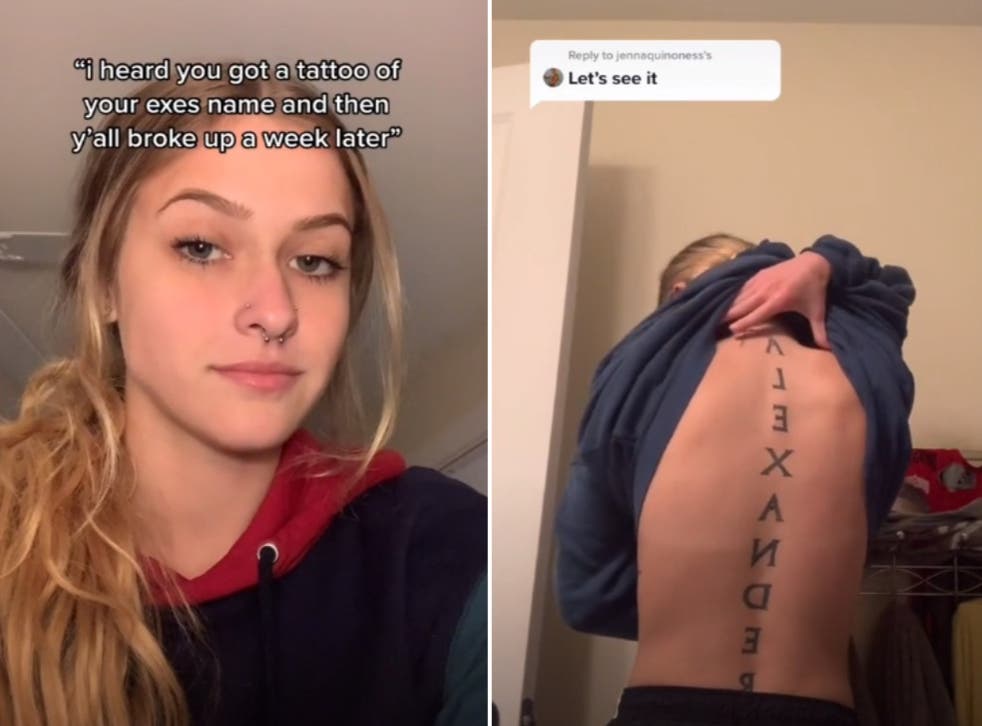 Woman gets huge back tattoo of boyfriend&#39;s name just a week before breaking  up | indy100