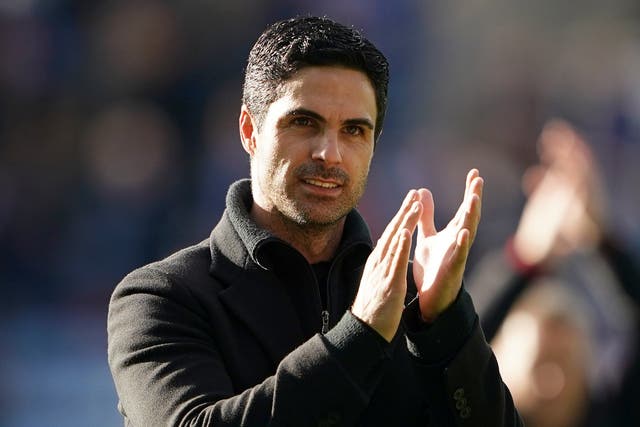 Arsenal manager Mikel Arteta reaches 100 games in charge on Sunday. (Zac Goodwin/PA)
