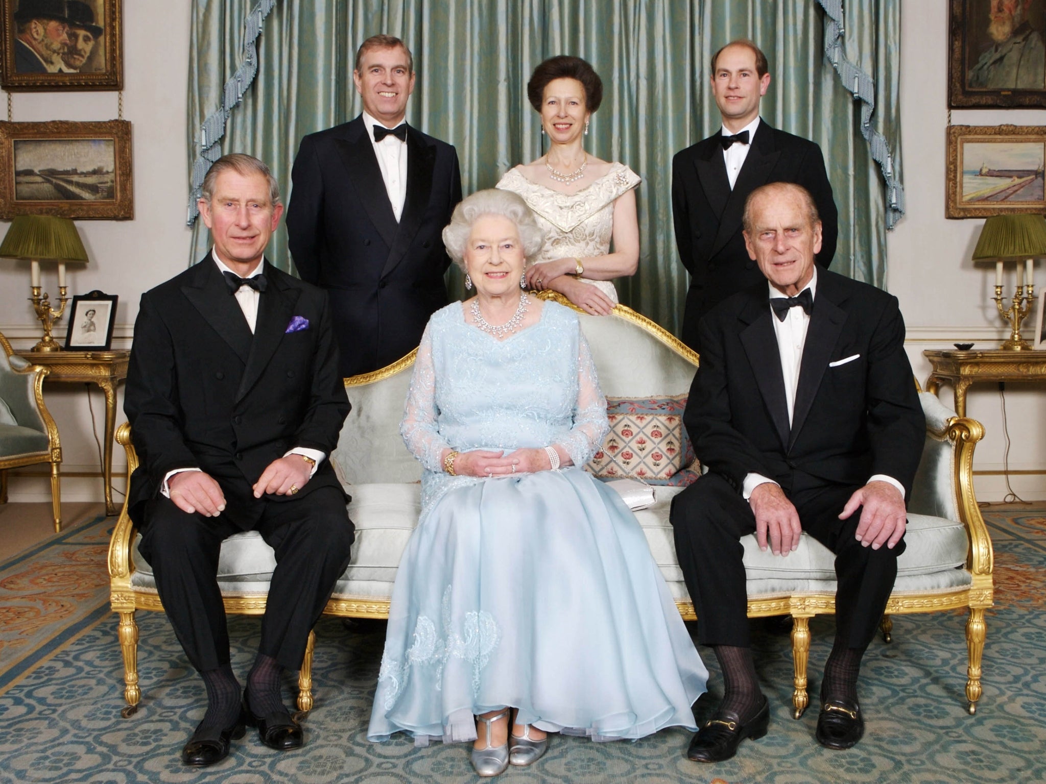 (L-R) Prince Charles, Prince Andrew, the Queen, Princess Anne, Prince Edward and Prince Philip mark the diamond wedding anniversary of the Queen and Philip in November 2007